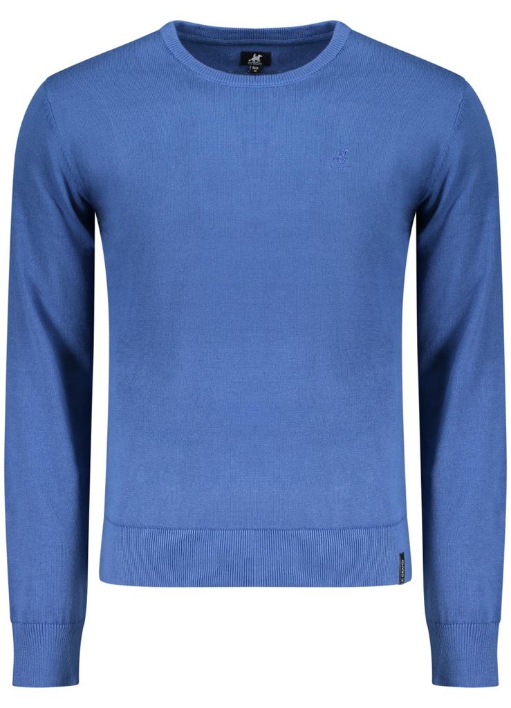 Eleganter blauer Herrenpullover: Langarm, Stickerei, Rundhalsausschnitt