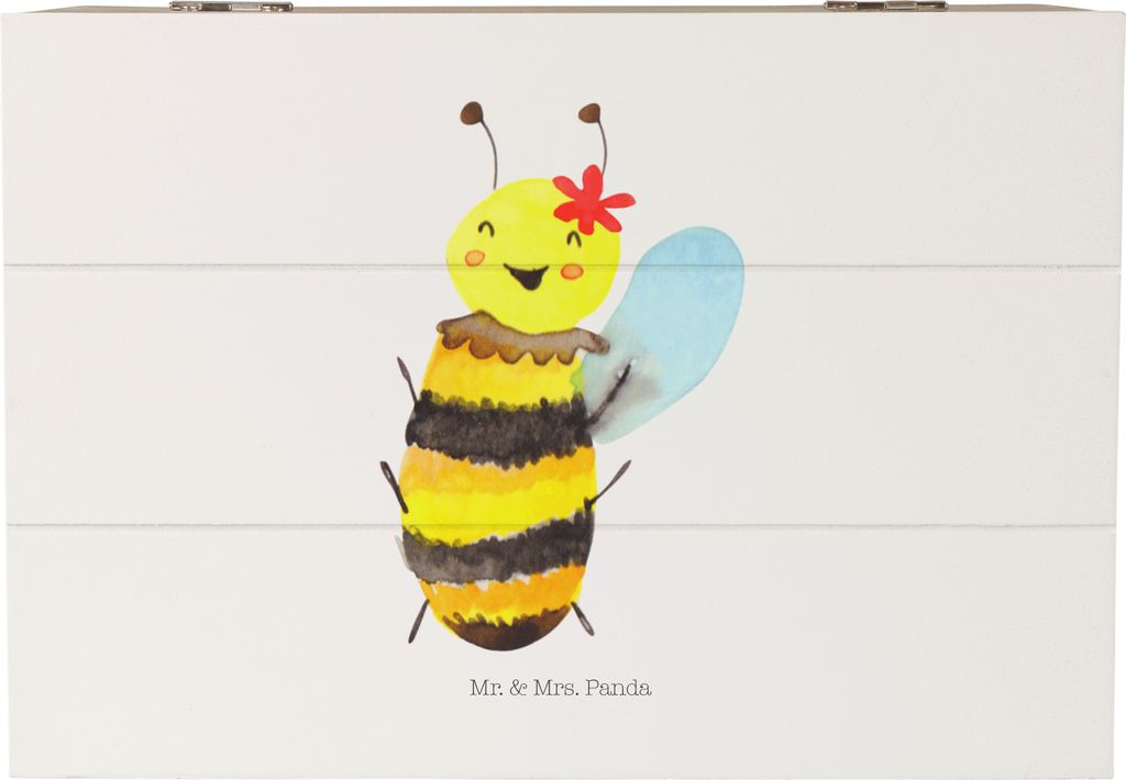 Mr. & Mrs. Panda Box Biene Happy 22 x 15 cm - Weiß - Geschenk, Geschenkbox, Kiste mit Deckel, schatztruhe, Holzkiste, fotobox