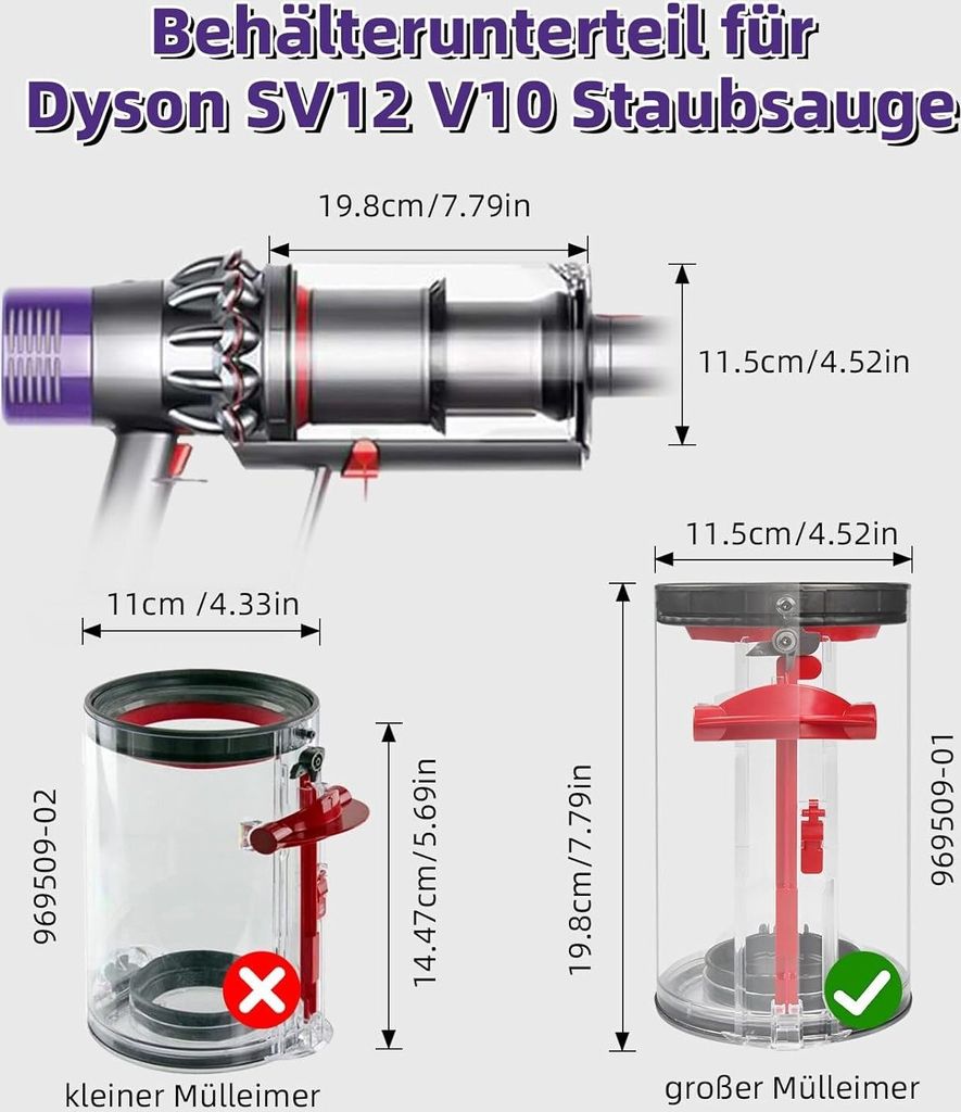 Klaisy Abnehmbarer Staubbehälter Für Staubsauger - Große Kapazität, Mehrschicht-Filtration - Ersatz Für Drahtlose Sauger