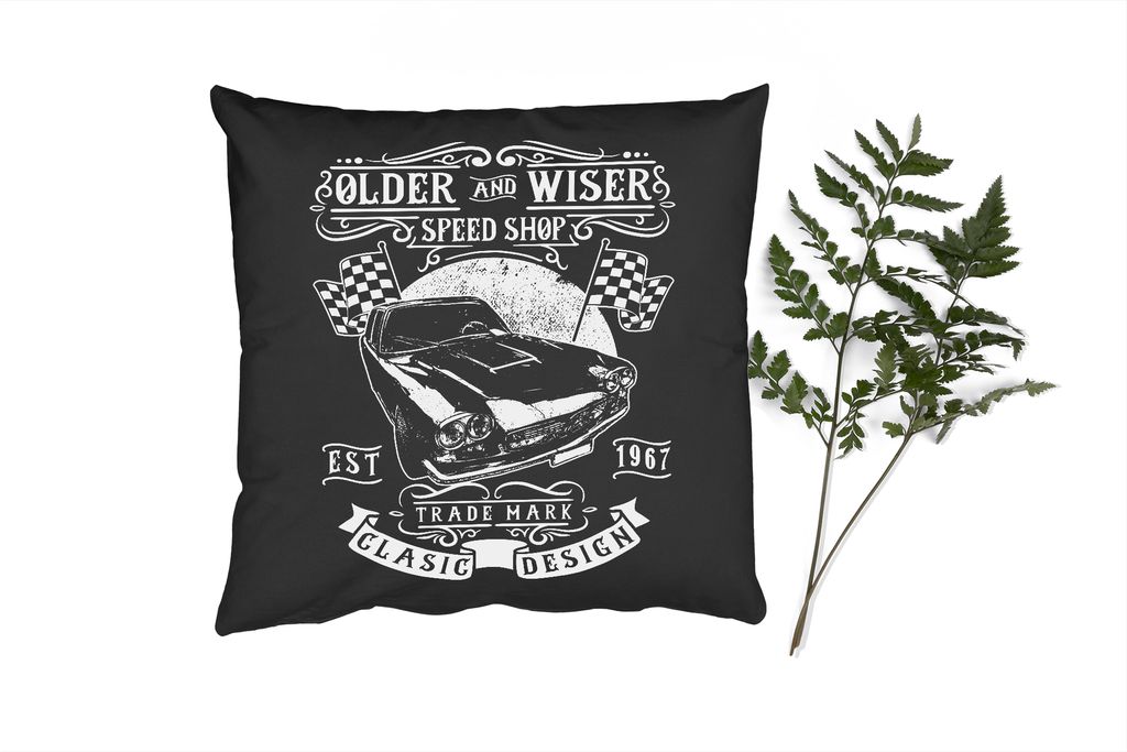 MuchoWow Zierkissen Sofakissen Wohnzimmer Dekokissen 60x60 cm Mancave - Auto - Flagge - Retro - Sitzfläche - Foto Polster
