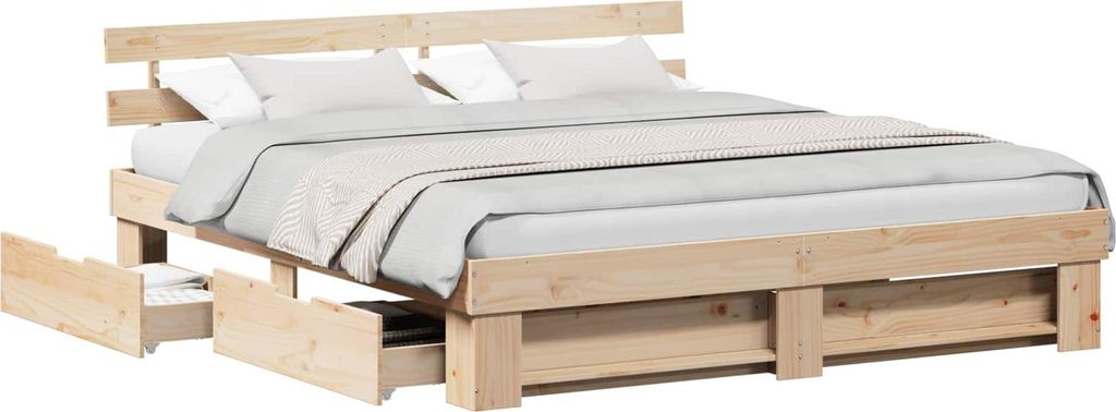 vidaXL Bettrahmen mit Kopfteil Braun 200 x 200 cm Massives Kiefernholz