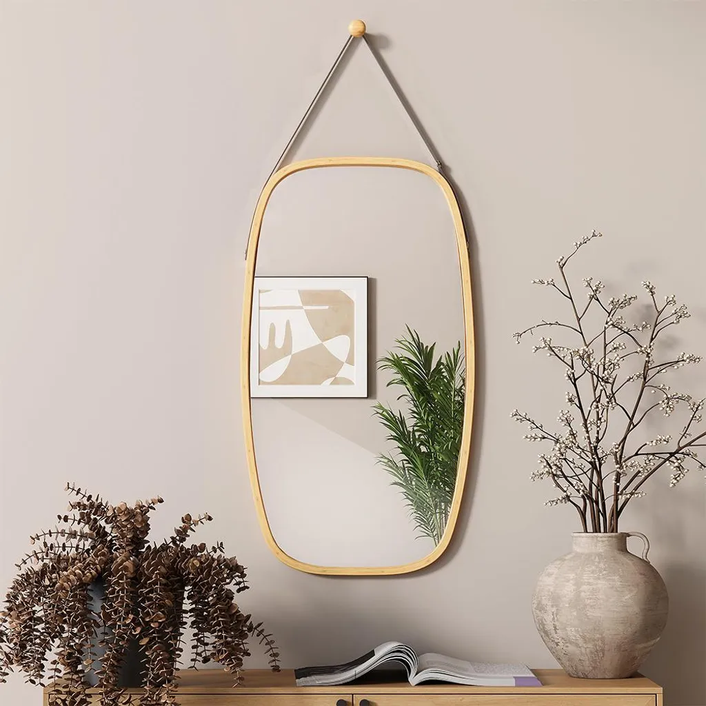 Vicco Specchio bagno Mirno, 44 x 78 cm con cinturino regolabile, Bambù