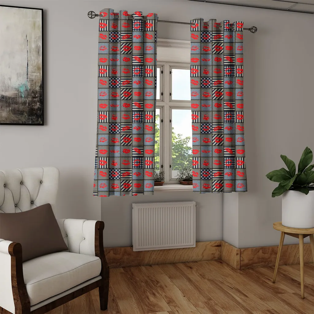 Rideaux décoratifs noir et rouge à motif cosmétiques, lot de 2 pièces