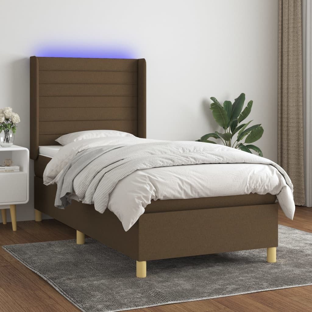 Maison Exclusive - Boxspringbett mit Matratze & LED Dunkelbraun 90x200 cm Stoff