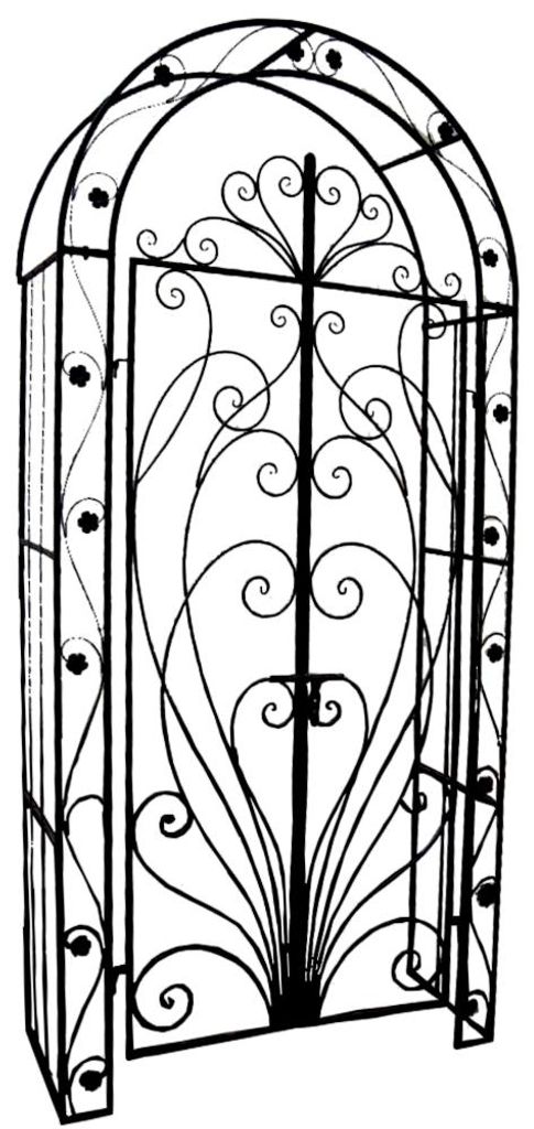 Pforte MIAMI mit Rosenbogen - Eisen Schwarz 229x108x40cm | Eingangstor Gartentor Fußgängertor