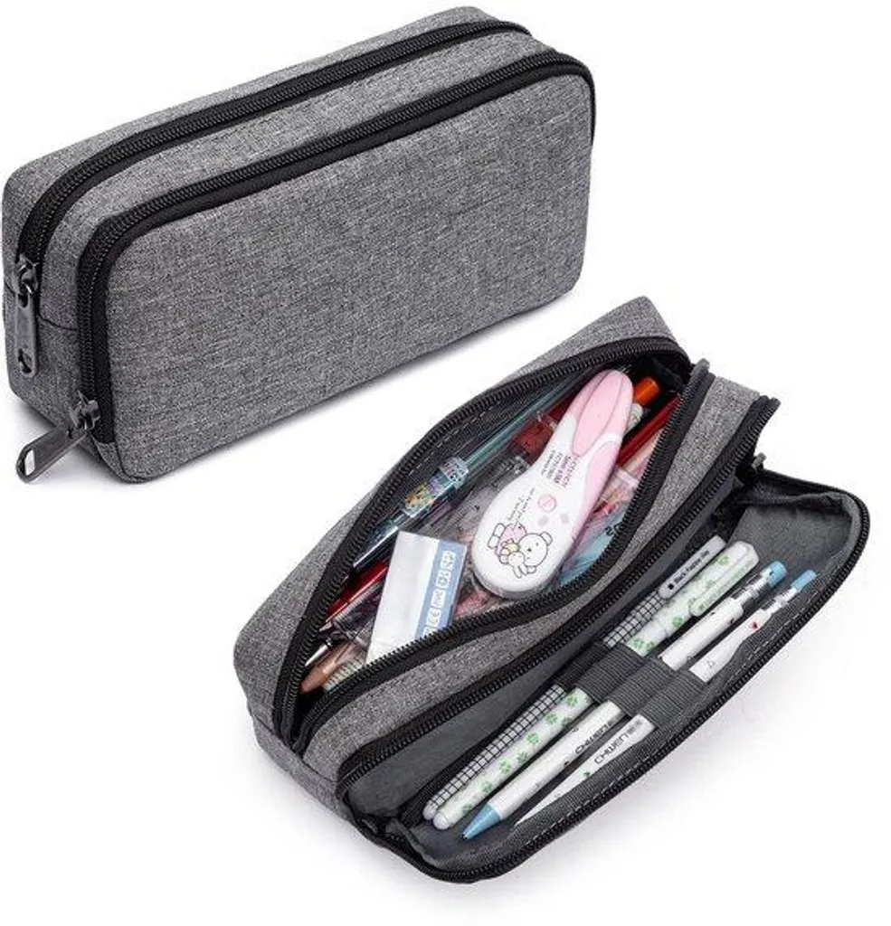 Grand étui à crayons grande capacité gris - Organiseur de bureau simple