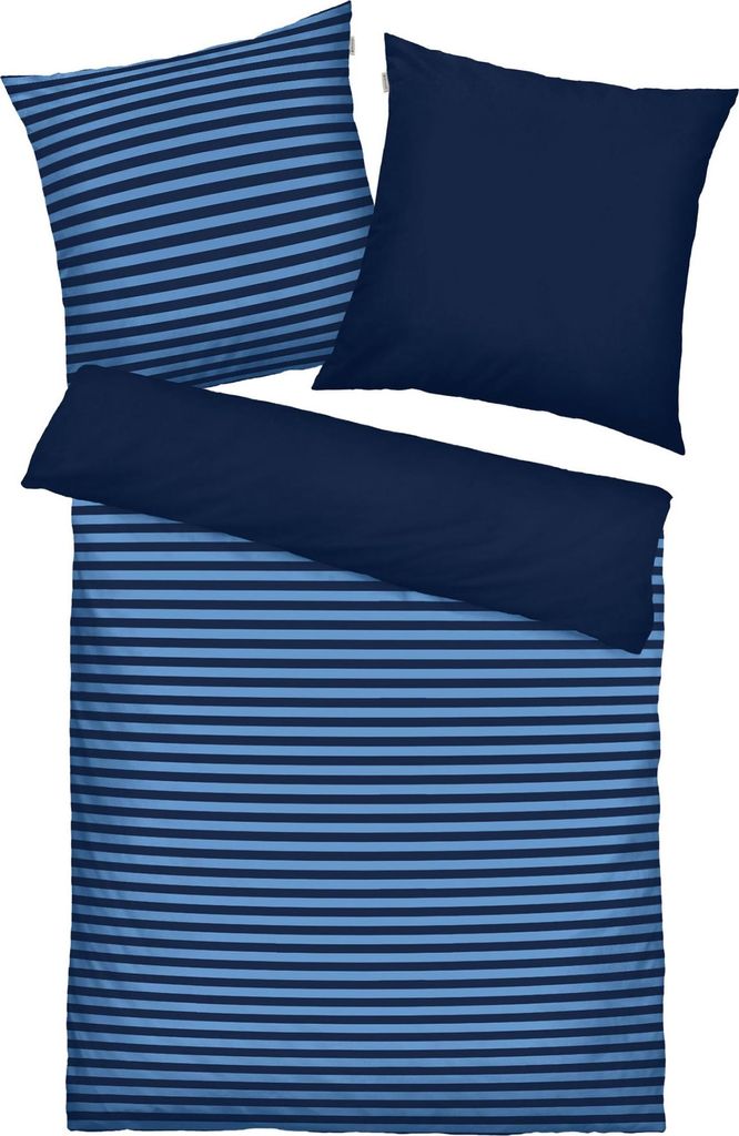 Tom Tailor Bettwäsche Set - MEDIUM STRIPES, Renforcé Bettwäsche, Wendemotiv, Baumwolle Blau/Dunkelblau 135x200cm