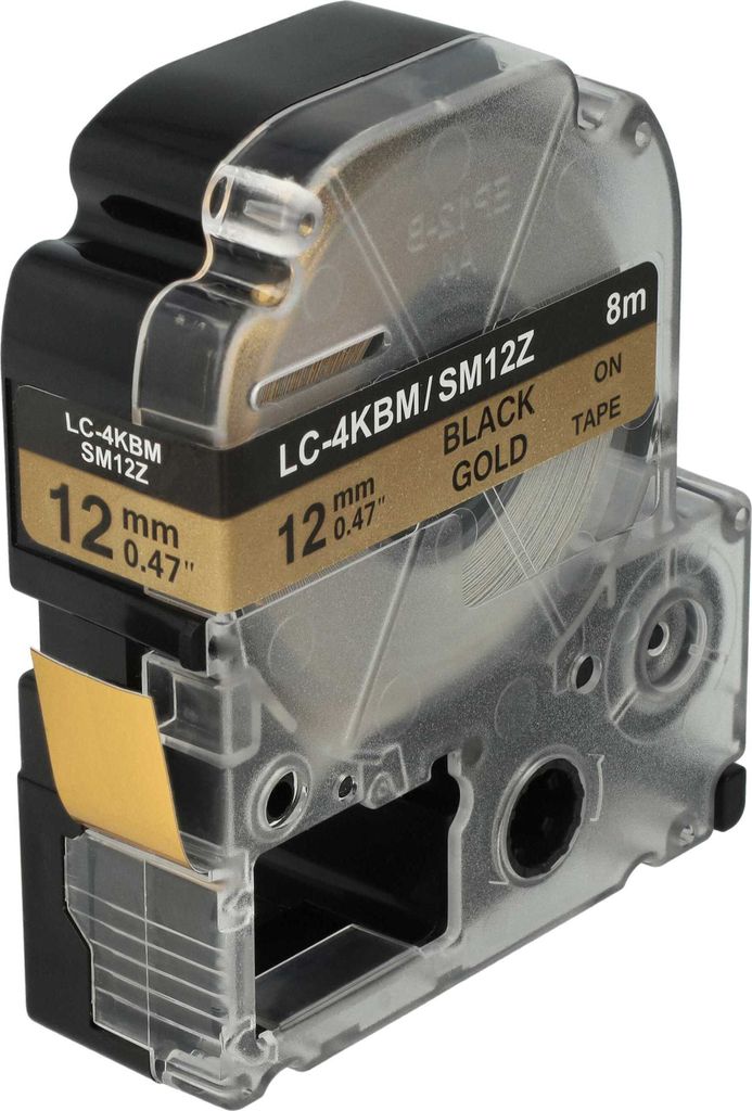vhbw Schriftband-Kassette kompatibel mit Epson LabelWorks LW-1000P, LW-600P, LW-500, LW-400, LW-300 Etiketten-Drucker 8m x 12mm Schwarz auf Gold
