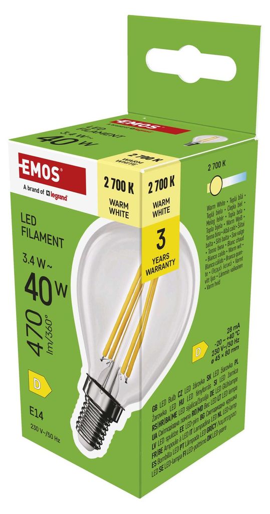 EMOS LED Lampe Edison MiniGlobe, 3,4W Ersatz für 40W Glühbirne, runde Vintage-Glühlampe mit E14 Sockel und Helligkeit 470 lm, Warmweiß 2700 K