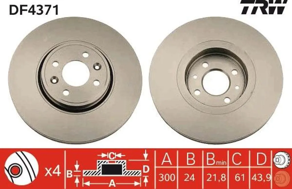 Disque de frein TRW DF4371 Haute Performance OE B3004020 Anti-Bruit