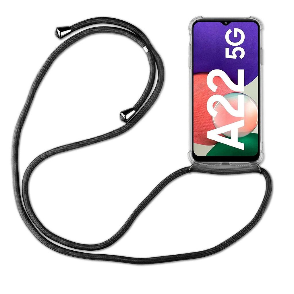 Handykette für Samsung Handyhülle mit Band Schutz Hülle Handy Tasche mit Schnur Samsung Galaxy A22 5G Schwarz
