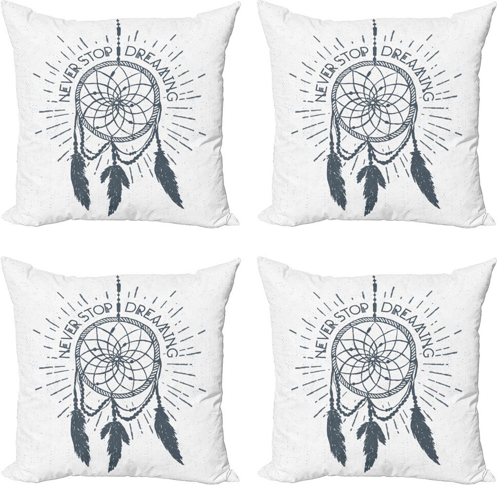 ABAKUHAUS Sprichwort Kissenbezug Set (4 Stück), Feder, Moderner Doppelseitiger Digitaldruck, 40 cm x 40 cm, Weiß Blau