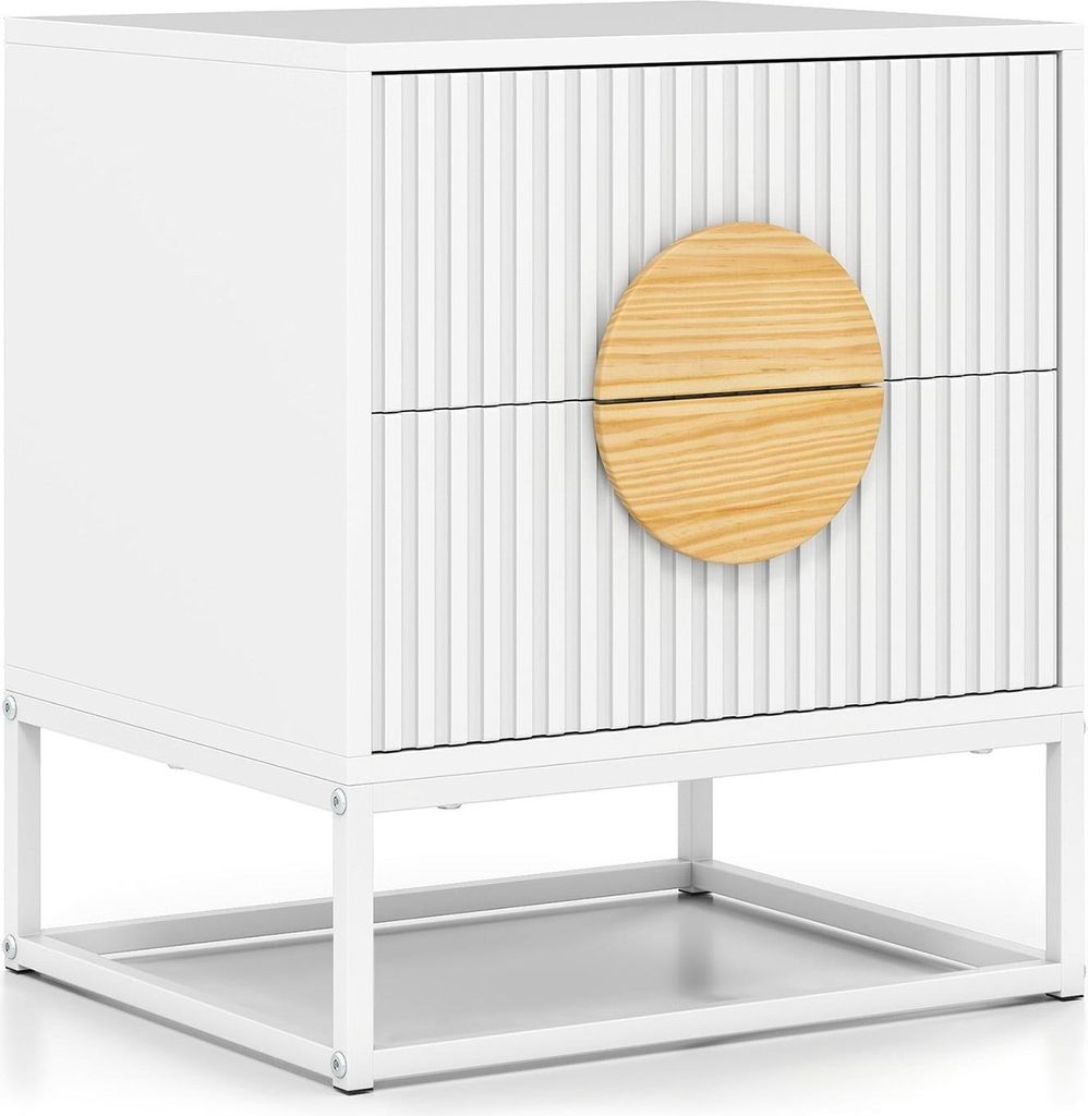 Weißer Beistelltisch im Mid-Century-Stil mit 2 Schubladen und Metallgestell