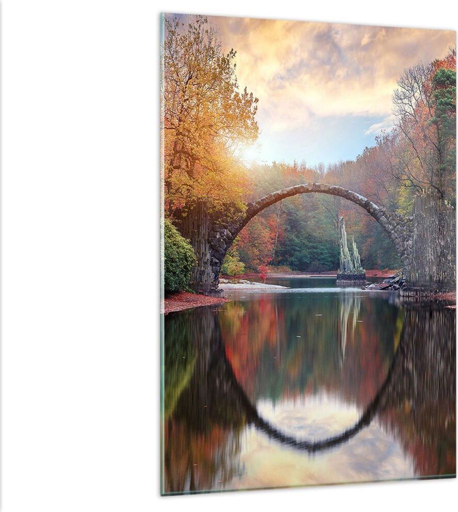 Bilder auf glas - Einteilig - Garten Rhododendren Brücke - 80x120cm - Glasbilder - Wandbilder - Bilder - Wanddekoration aus Glas - Glas Bilder - W...