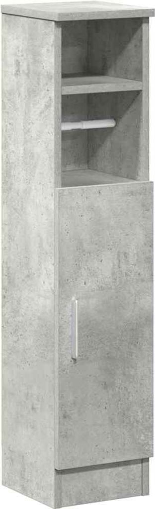 A tall, narrow bathroom cabinet with a concrete-like finish.