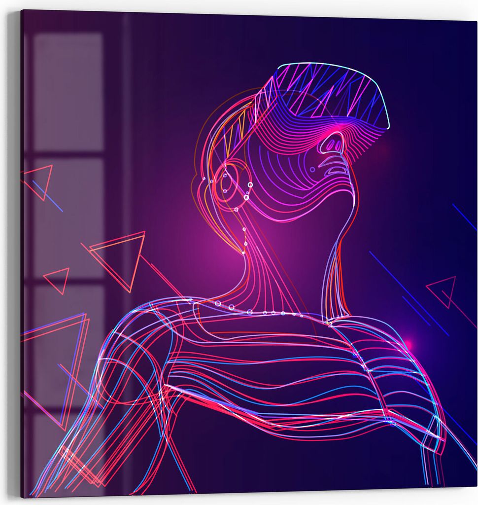 DEQORI Glasbild Echtglas 30x30 cm 'Mann mit VR-Brille' Wandbild Bild modern Deko