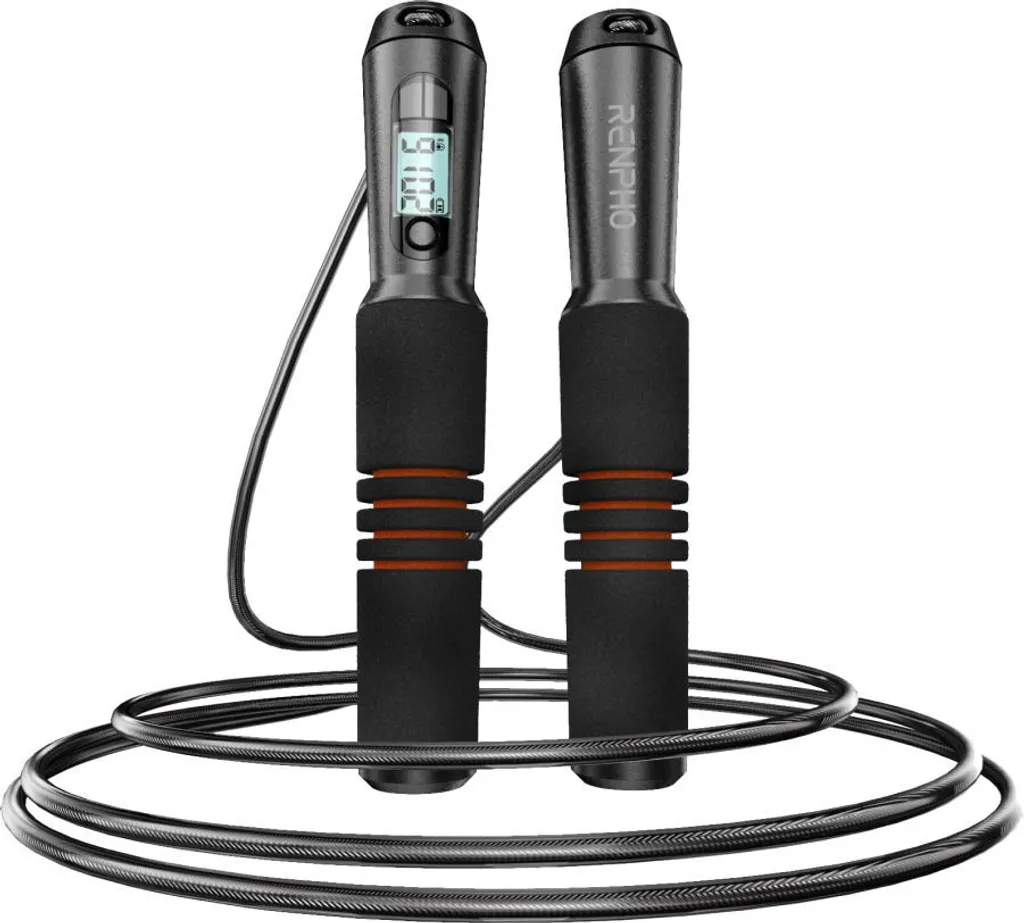 Corde à sauter numérique RENPHO noir avec compte-sauts et écran LCD intégré