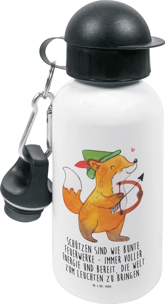 Mr. & Mrs. Panda Trinkflasche Schütze Astrologie - Weiß - Geschenk, Geschenkidee, Kinderflasche, Geburtstagsgeschenk, Kinder, Wasserflasche, Getr...