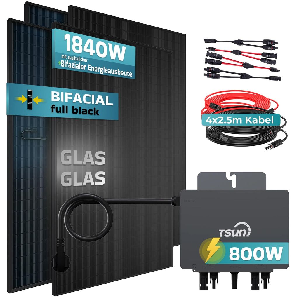 SUNNIVA® 1840W Balkonkraftwerk BIFAZIAL FULLBLACK komplett Produktbild 