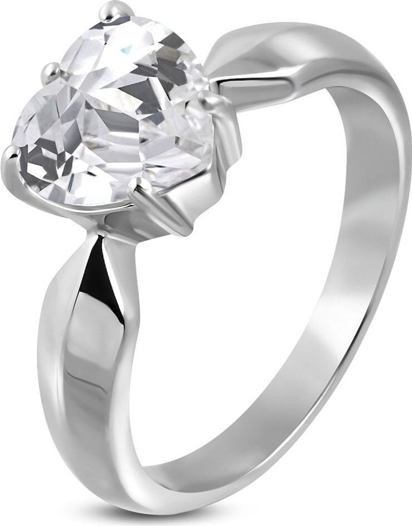 Verlobungsring Zirkonia Stein Herz-Form Damen-Ring Solitär-Ring Edelstahl Autiga silber 54 - Ø 17,10 mm