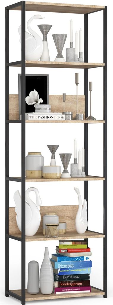 Bücherregal AKORD Metallregal mit Ebenen Schwarz Sonoma-Eiche B60 x H192 x T32cm