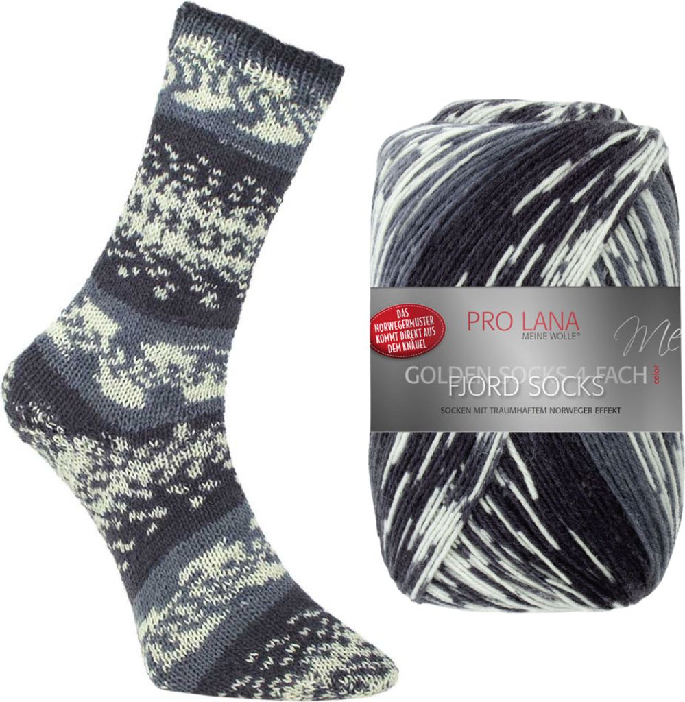 Pro Lana FJORD SOCKS 100 g 4-fach Norweger-Sockenwolle mit zauberhaftem Norwegermuster 420 m Farbe 190 - grau color