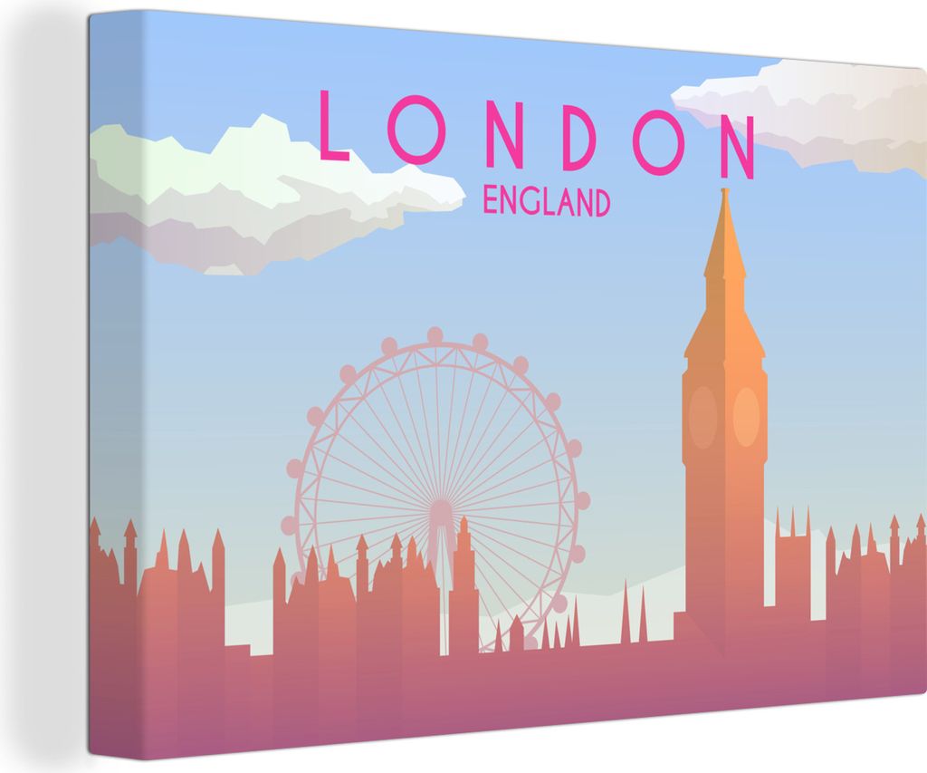 OneMillionCanvasses - Leinwandbilder - 140x90 cm, Illustration der Skyline von London, England, Wandbilder Kunstdruck Wanddekoration