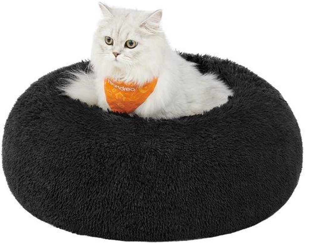 Flauschiges Hundebett, Kätzchenbett, Donutkissen, waschbar, entfernbare Mitte, langer Plüsch, 50 cm Durchmesser, schwarzer PGW037B01