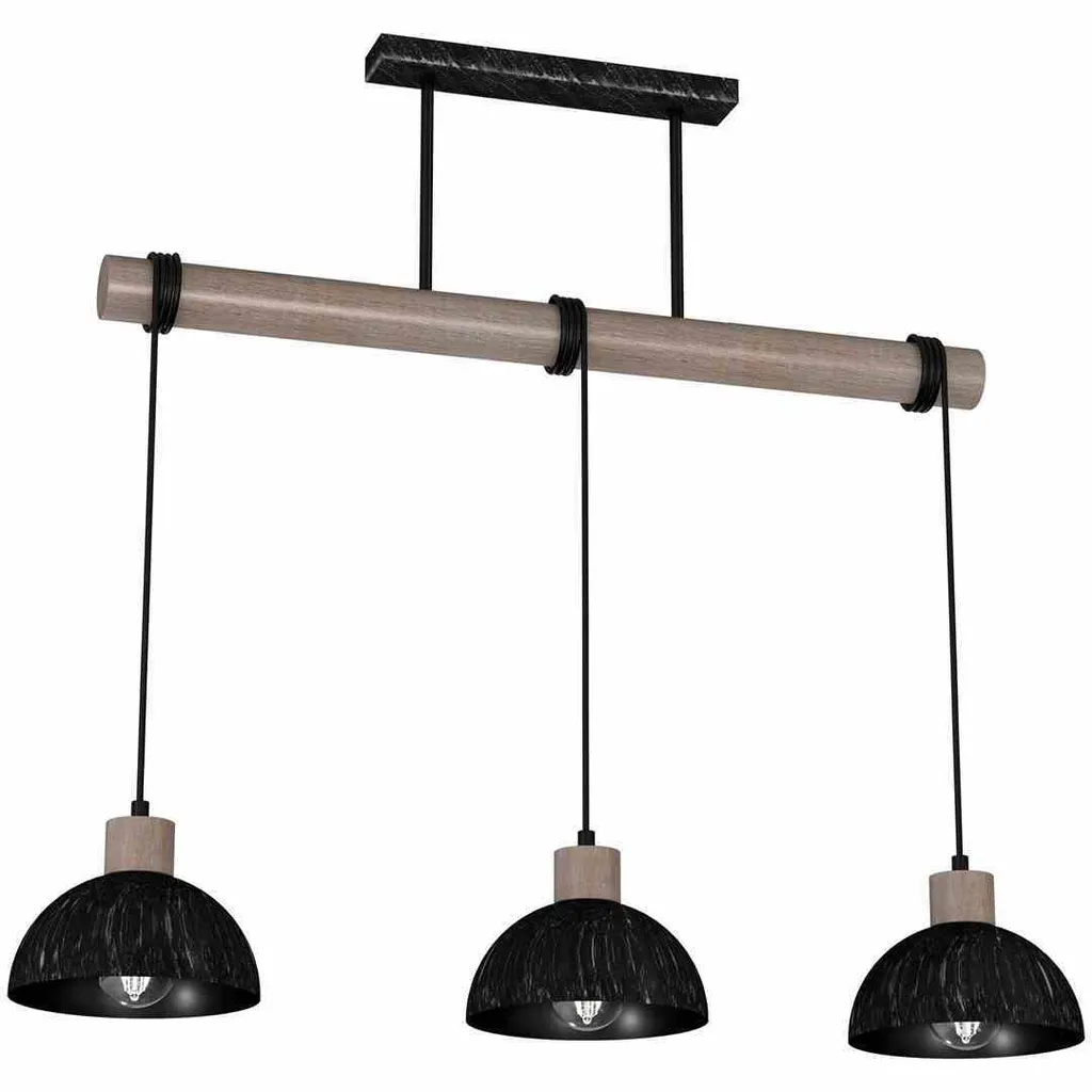 Milagro ERIK MLP7640 Lampadario 3 Cupole Nero Legno Industrial Loft
