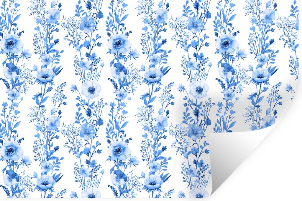 MuchoWow Wandtattoo Wandsticker Wandaufkleber Blumen - Anemone - Blau - Muster 30x20 cm Selbstklebend und Repositionierbar - Wierderverwendbar - ...