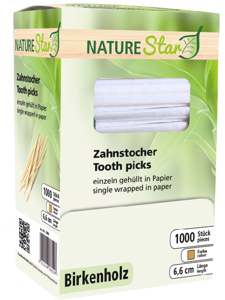 Holz-Zahnstocher einzeln verpackt DM 2x66mm VE=1000 Stück Produktbild 