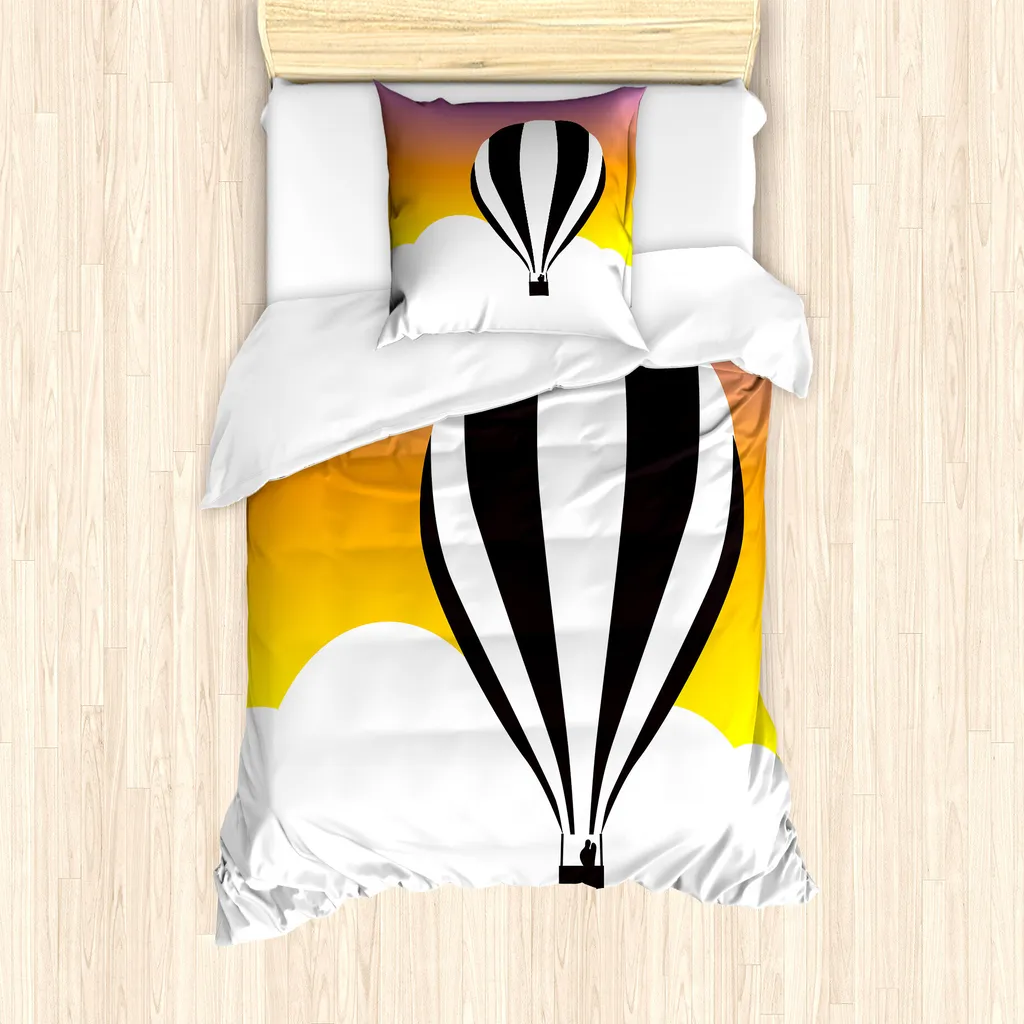 ABAKUHAUS Set copripiumino per letto singolo, Romanticismo sopra le nuvole, Antiacaro, Adatto a chi soffre di allergie, con federa, 135 cm x 200 cm - 80 x 80 cm, bianco multicolore
