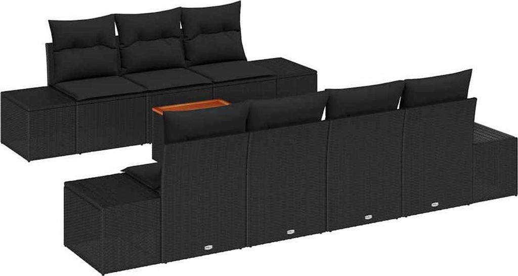 Gartensofa-set mit Kissen 8 pcs Schwarz Poly-Rattan