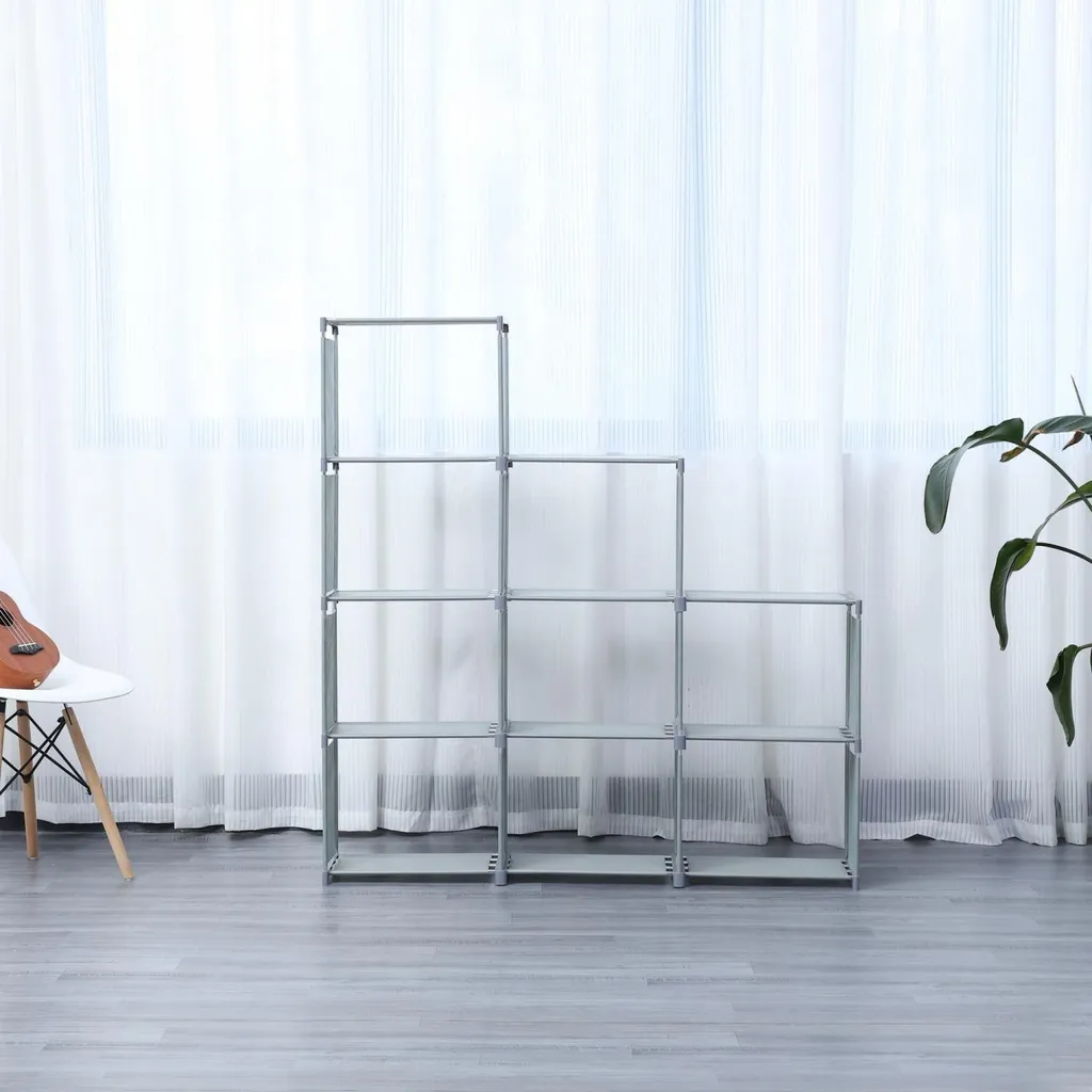 Étagère de Rangement 9 Compartiments 125cm Structure Robuste Coloris Gris