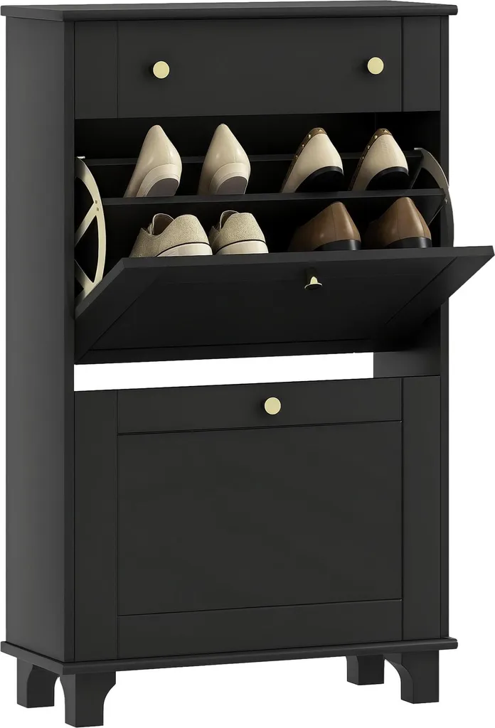 Rangement chaussures pour couloir étroit noir avec étagère amovible