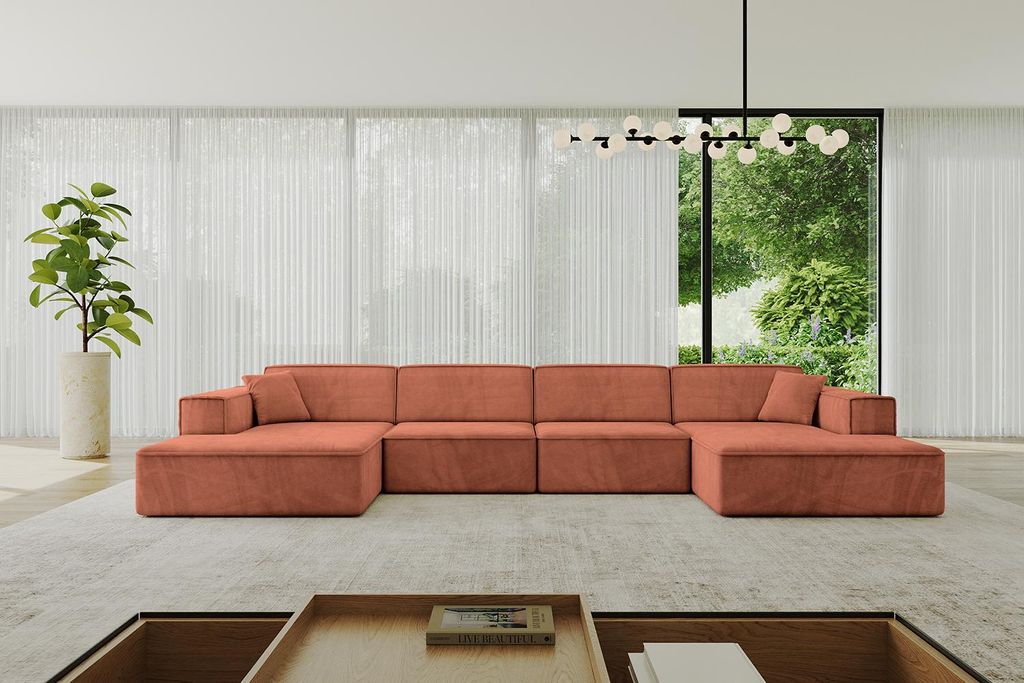 ALTDECOR Ecksofa in U-Form IREA-U2-v4 386x165x77 cm Apricot Corner Sofa Bett Eckcouch Couch L-Form Wohnlandschaft Cauchsofa