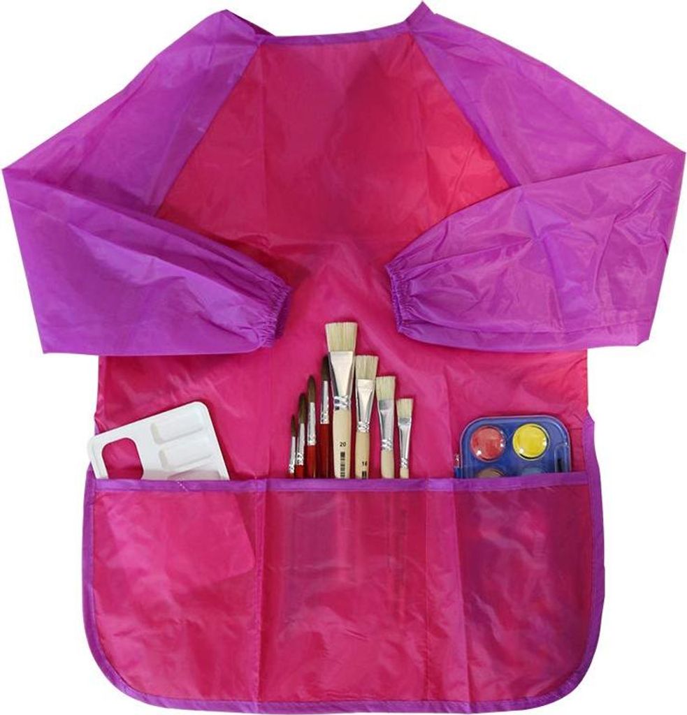 SPIRIT Malschürze pink Malkittel Kinder Schul Kunstunterricht mit Klettverschluss 3 Taschen