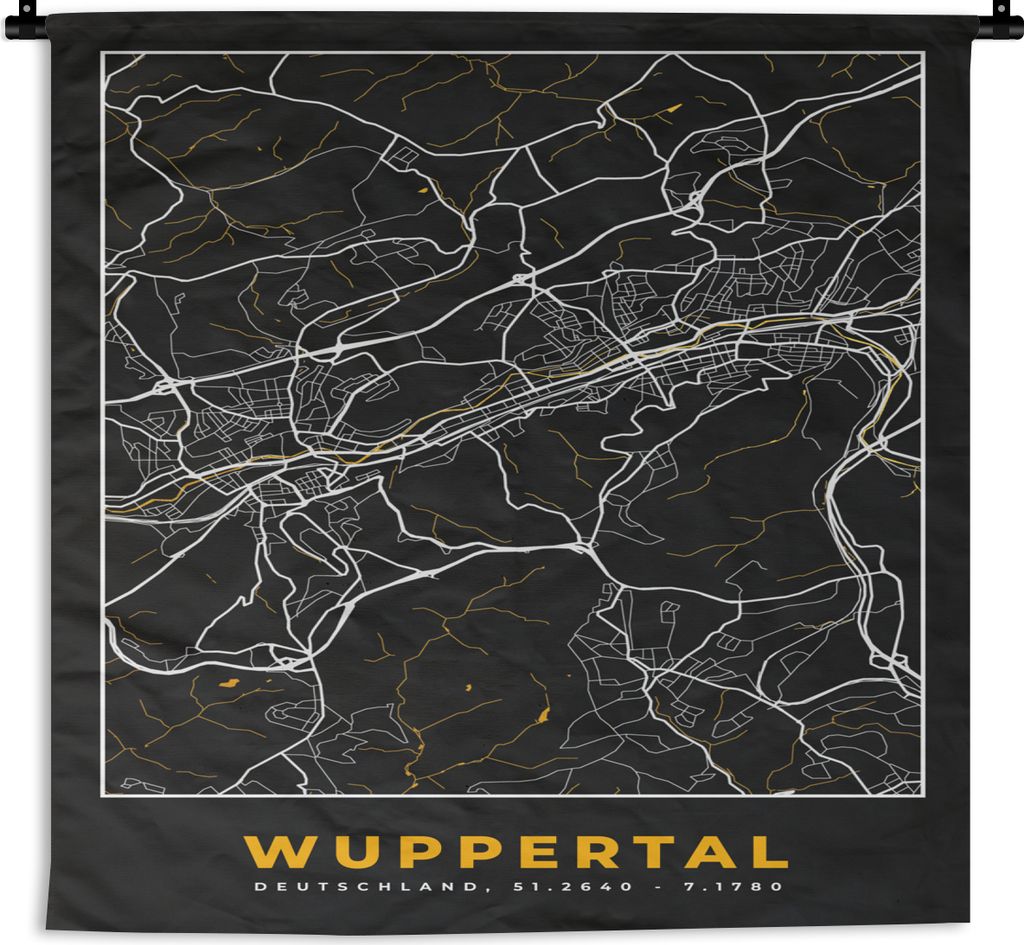 MuchoWow Wandteppich Wandbehang Stadtplan - Deutschland - Gold - Wuppertal - Karte 60x60 cm Tapisserie Dekoration Wandtuch - Dekorationen - Wand ...