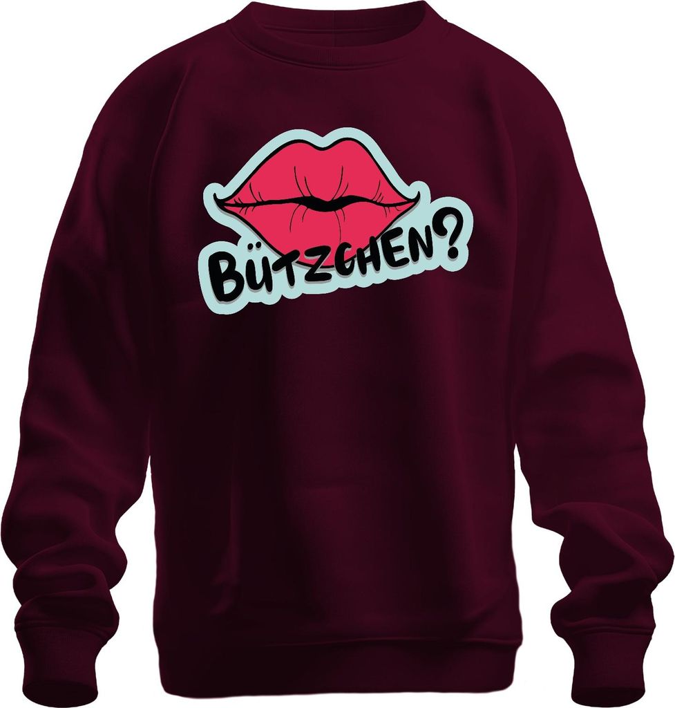 Bützchen Kuss Lippen Pop Art Karneval Geschenk Frech Retro Uni Sweatshirt Pullover, Burgundy, XXL