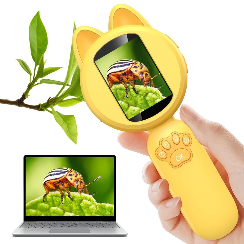 Lupe für Kinder, Handheld Kindermikroskop mit 2,0 IPS Bildschirm, 8 LEDs, USB to PC - Mikroskop für Kinder ab 3 Jahre, pädagogische Wissenschaft