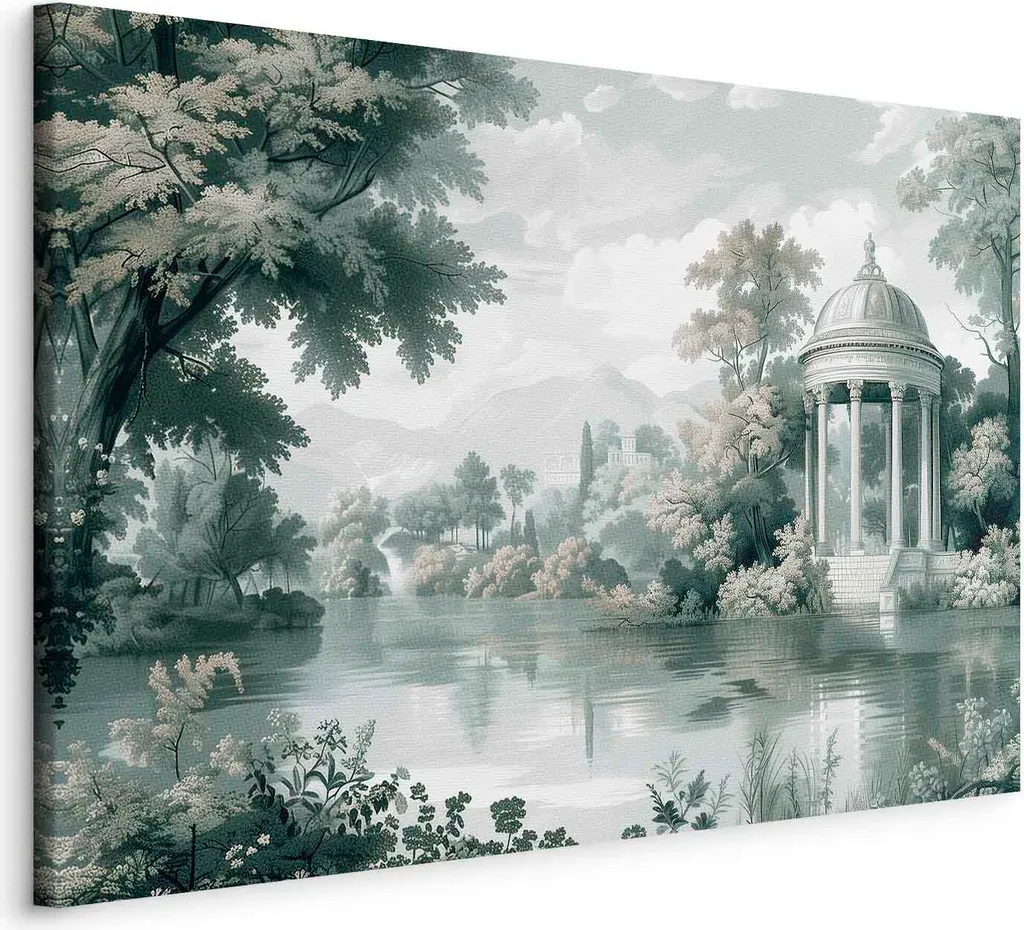 Quadro Vintage Verde 120x80 cm - Paesaggio Lago Parco in TNT Online