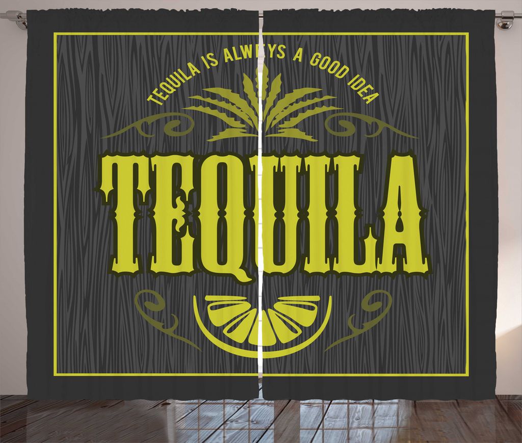 ABAKUHAUS Tequila Rustikaler Gardine, Vintage Alcohol Themed Text, Schlafzimmer Kräuselband Vorhang mit Schlaufen und Haken, 280 x 175 cm, Grau Ge...