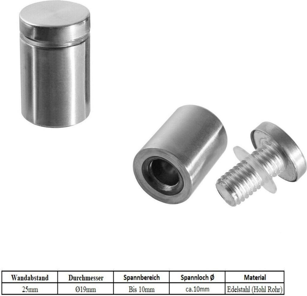 Ø19mm Edelstahl Abstandshalter Befestigung Wandabstand Halter Spiegelhalter 25mm