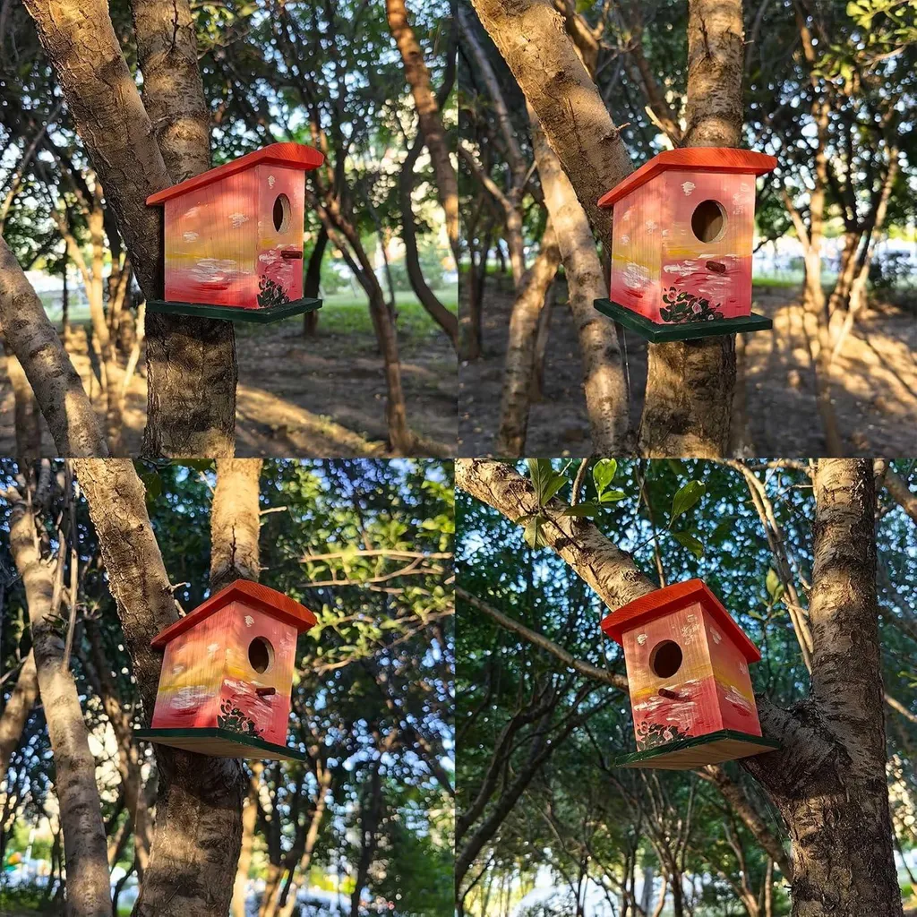 Cabane oiseaux en bois suspendre DIY Crème E - Décoration jardin bois