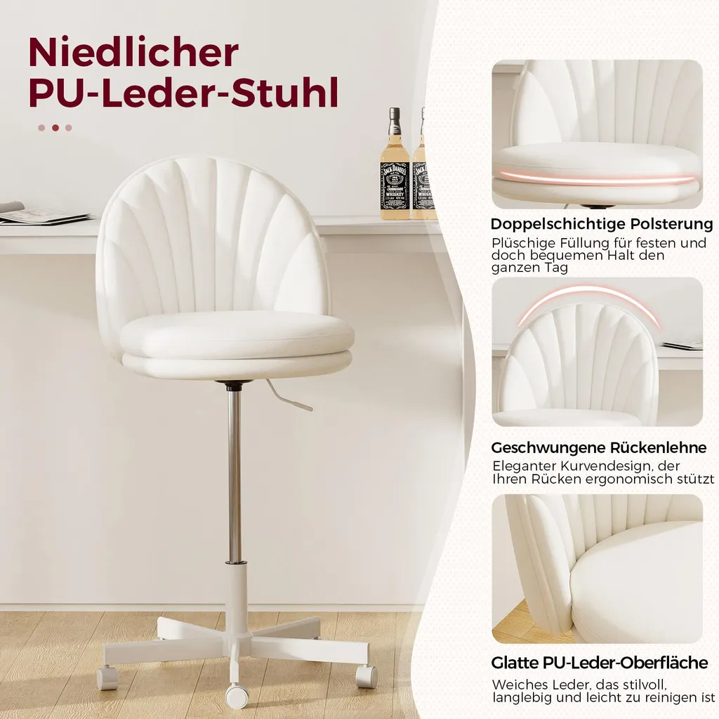 Chaise pivotante de bureau blanche en cuir synthétique style moderne