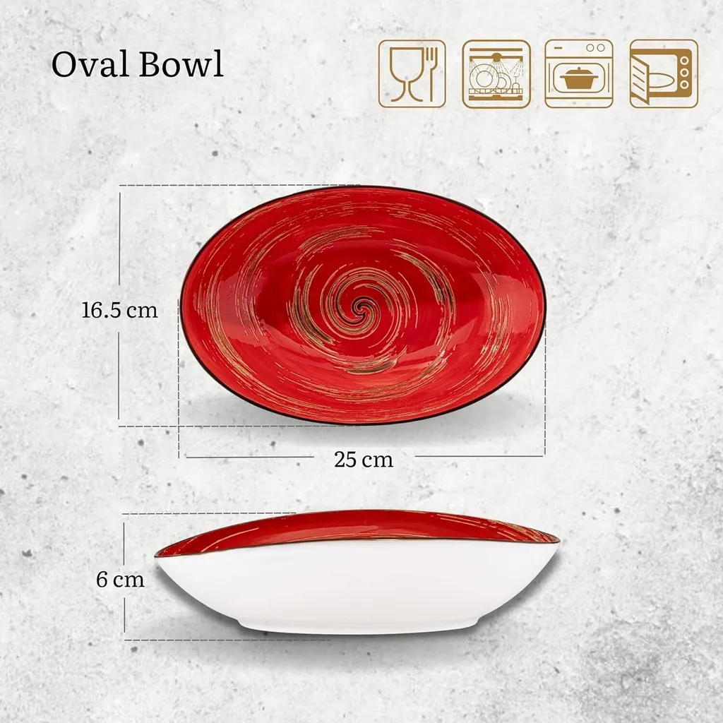 Wilmax Rosso 25cm WL-669240/A2 Ciotola Ovale Porcellana di Lusso - 7