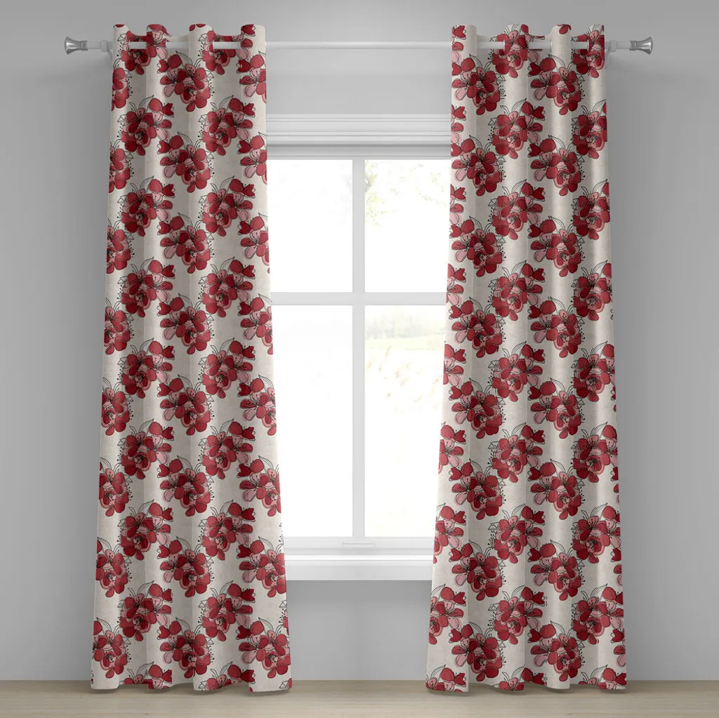 Rideaux de Salon Style Zen Fleurs de Cerisier Japonais 280x175cm Rose