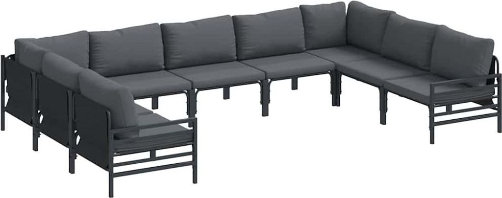 Gartensofa-set mit Kissen 9 pcs Schwarz Stahl