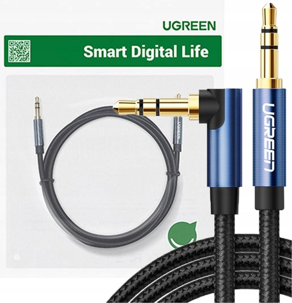 Ugreen Cavo Aux angolato 2 X Mini Jack 3,5 Mm 1M Blu Immagine del prodotto 