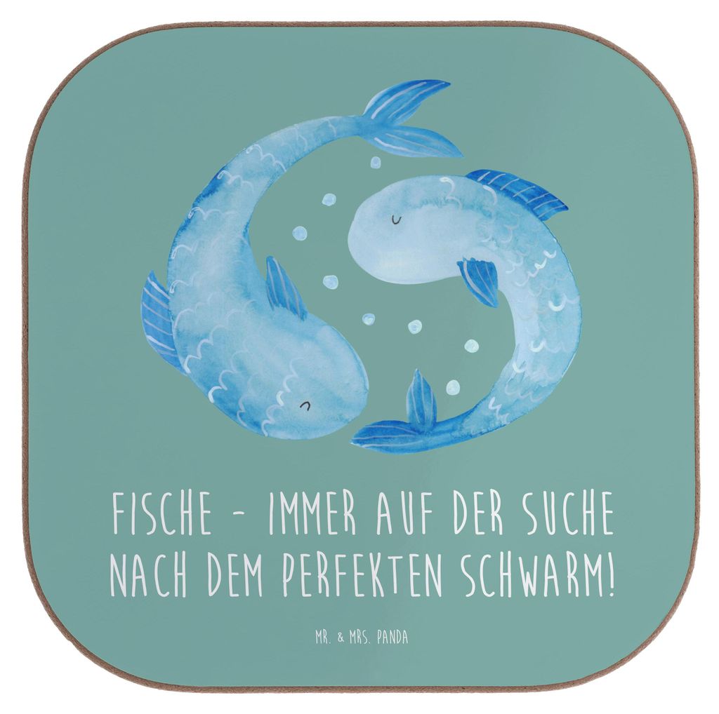 Mr. & Mrs. Panda Tischuntersetzer Fische Schwarm - Meeresbrise - Geschenk, Untersetzer für Gläser, Kreativ, Quadratischer, Horoskop, emotional, G...